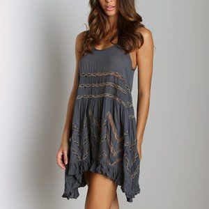 NWT Free People Intimately Voile Trapeze Lace Combo Slip Dress Sz M Grey $88